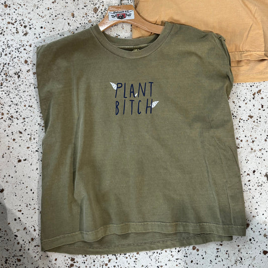 Plant Bitch - Cropped muscle tee Olive